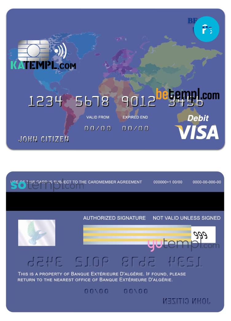 Algeria banque extérieure visa card template in PSD format, fully editable